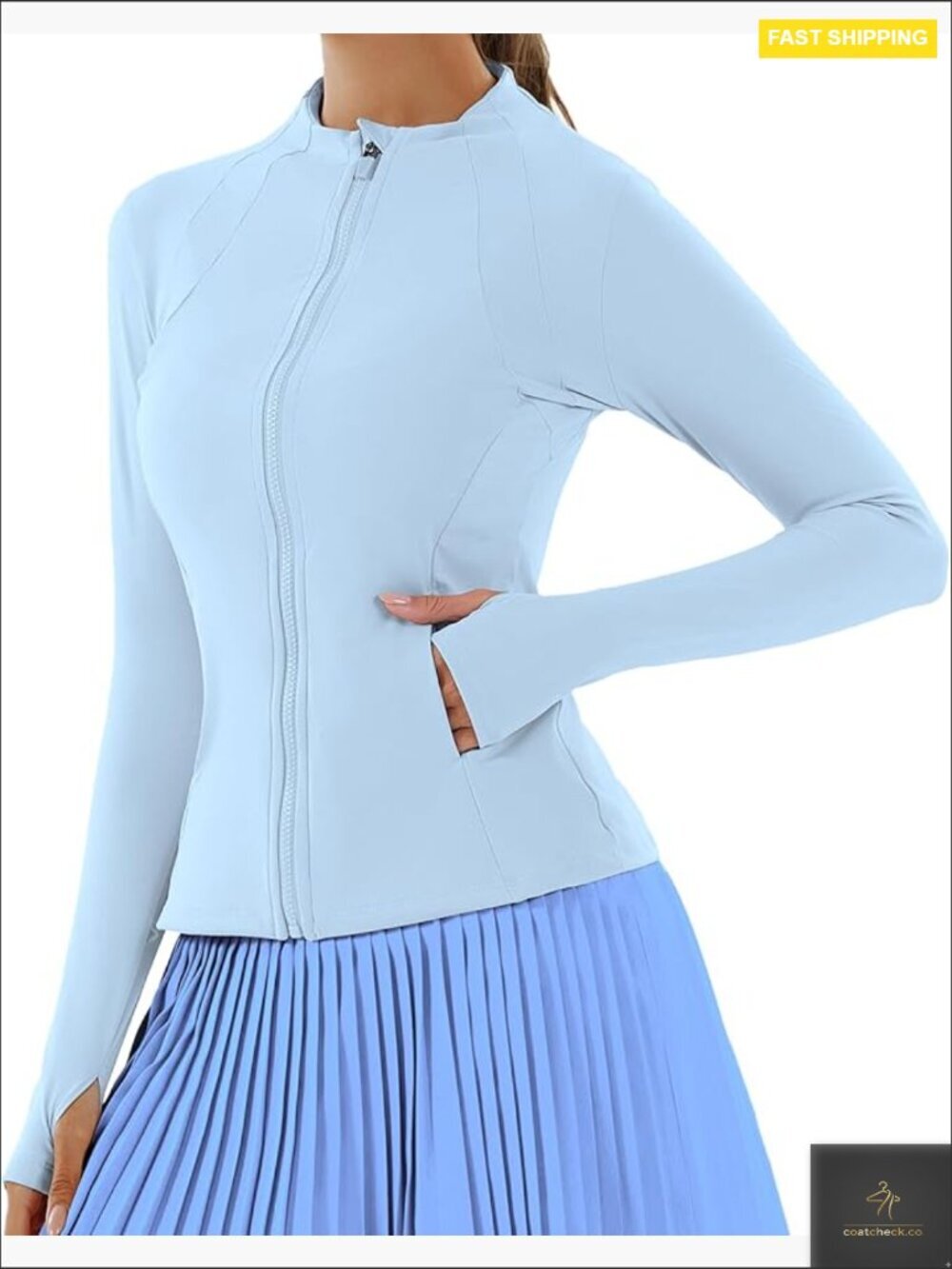 Full Zip Cropped Athletic Jacket with Thumb Holes Running Yoga Sportswear